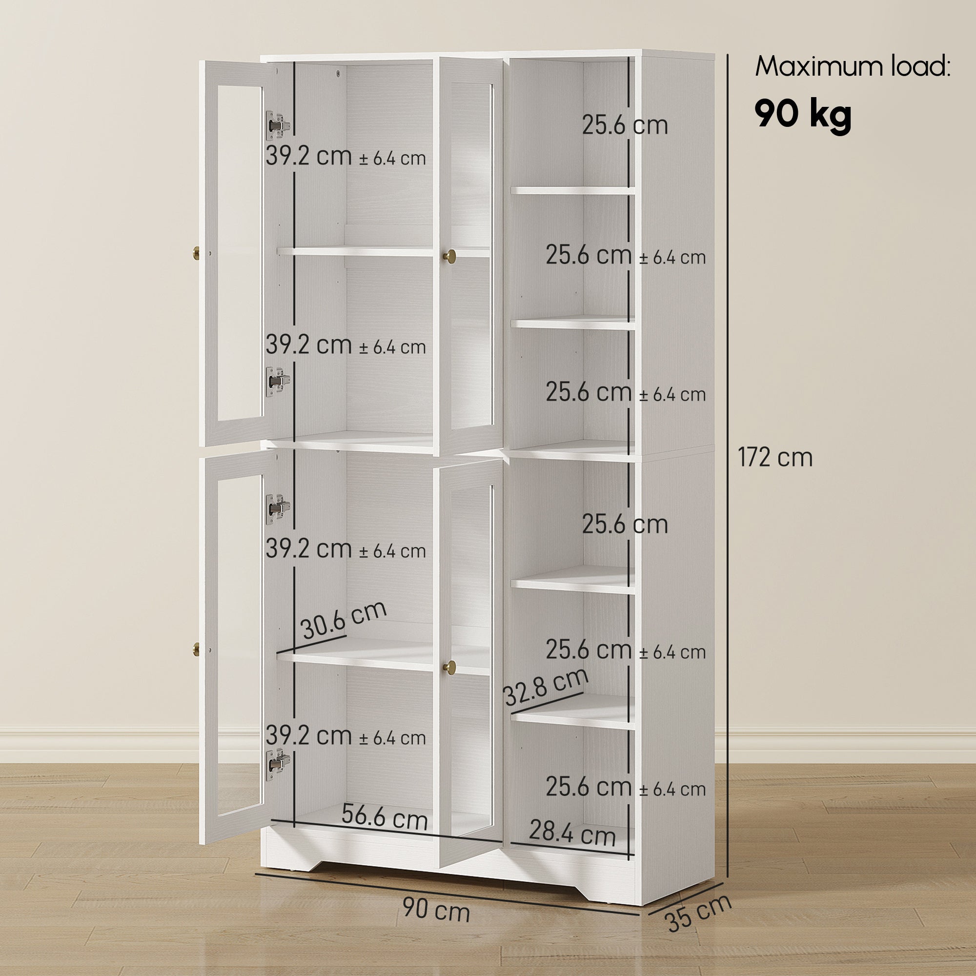 HOMCOM Multi-Storage Kitchen Cabinet, with Glass Doors - White Wood-Effect 