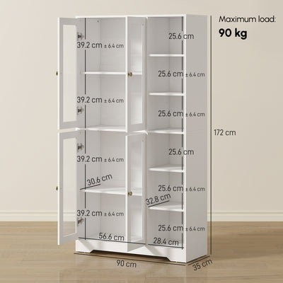 HOMCOM Multi-Storage Kitchen Cabinet, with Glass Doors - White Wood-Effect 