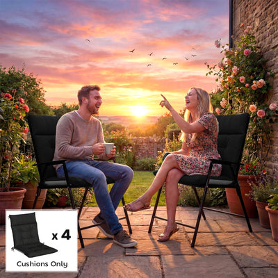 Outsunny Patio Chair Cushions Set of 4, Waterproof Non-Slip Lounge Chair Cushions, 112x53cm, Black 