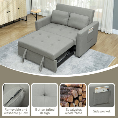 HOMCOM Velvet-Feel Two-Seater Sofa Bed - Light Grey 