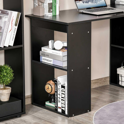 HOMCOM 120cm Modern Computer Desk Bookshelf Study Table Workstation PC Laptop Writing Home Office 6 Shelves, Black 