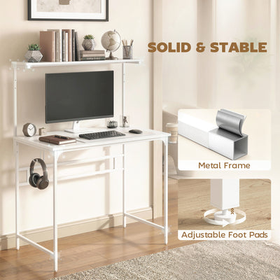 HOMCOM Computer Desk, 80cm Home Office Study Table with Hutch Shelf, Cup Holder, Headphone Hook, White 