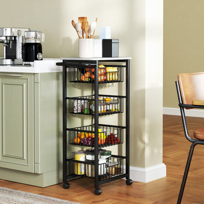 HOMCOM Four Basket Mobile Kitchen Island, with Brakes - Grey/Black 