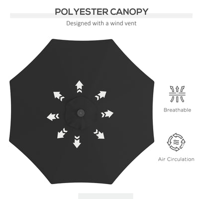 Outsunny 2.7m Outdoor Patio Garden Umbrella Parasol with Tilt Crank and 24 LEDs Lights, Black 