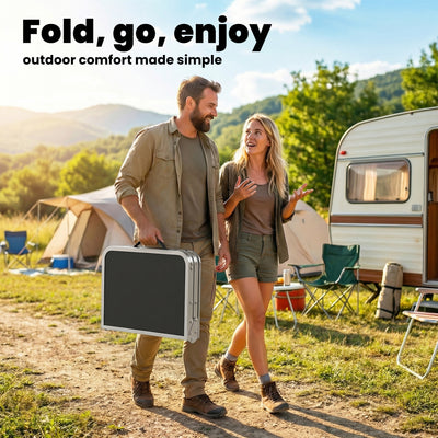 Outsunny 2ft Folding Camping Table, Picnic Table with Mesh Storage Layer, 4 Adjustable Heights and Carrying Handle, Black 
