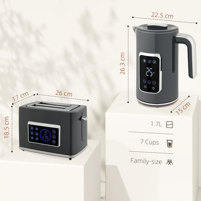 HOMCOM Touch Screen Kettle and Toaster Set - Grey 