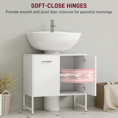HOMCOM Bathroom Vanity Unit, Under Sink Storage Cabinet with Soft-Close Doors for Basin without or with Pedestal, White 