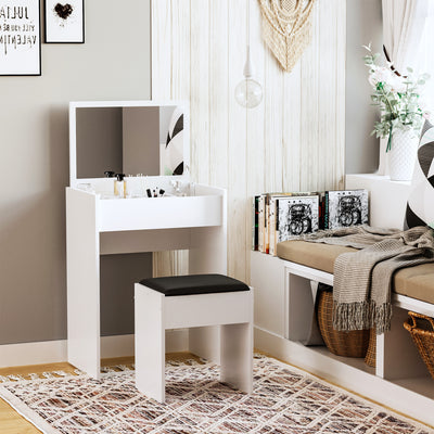 HOMCOM Dressing Table with Mirror and Stool, Vanity Makeup Table with Flip Up Mirror, Vanity Desk with Storage Unit and Padded Seat, White 