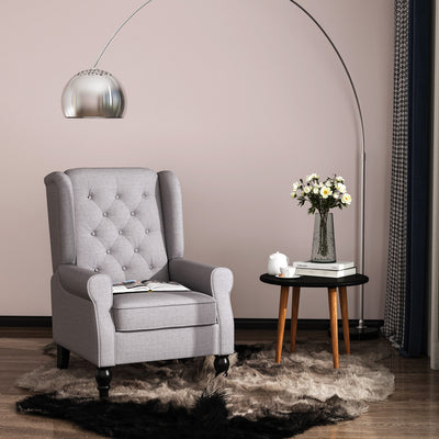 HOMCOM Retro Accent Chair, Wingback Armchair with Wood Frame Button Tufted Design for Living Room Bedroom, Grey 