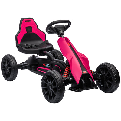 HOMCOM Kids Pedal Go Kart, with Adjustable Seat, EVA Wheels, Seat, Handbrake - Pink 