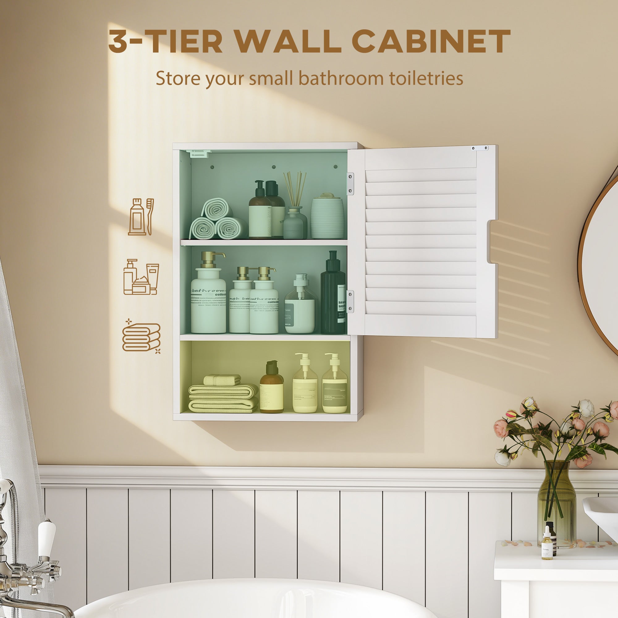 HOMCOM Bathroom Cabinet, Wall Mounted Storage Cabinet with Adjustable Shelves, 40 x 20 x 60 cm, White 