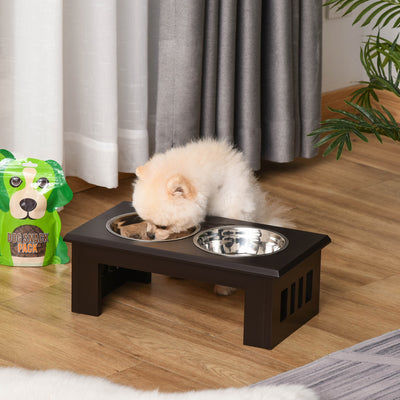 PawHut Raised Dog Feeding Bowls with Stand, Stainless Steel for Medium Dog, 58L x 31W x 25H cm - Brown 