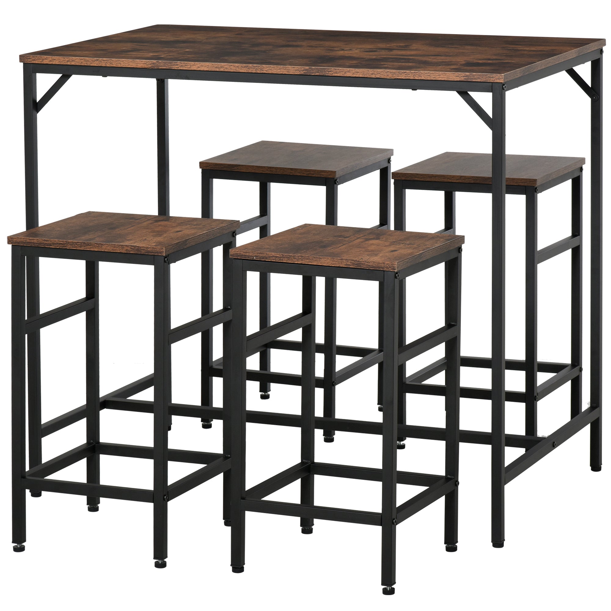 HOMCOM Industrial Rectangular Bar Table Set with 4 Stools for Dining Room, Kitchen, Dinette 