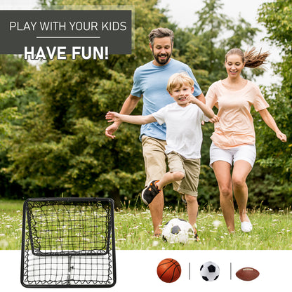HOMCOM Angle Adjustable Double Sided Rebounder Net Training Aid Target Soccer Goal Kickback For Football, Baseball, Basketball - 75L x 75W cm 