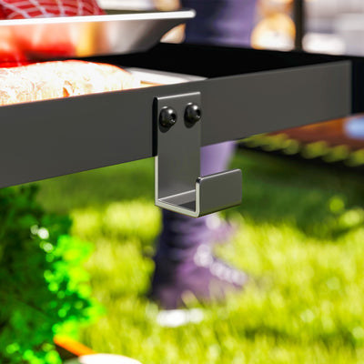 Outsunny Outdoor Grill Dining Cart 3-Shelf Movable Pizza Oven Table Stand with Stainless Steel Top, Portable BBQ Trolley Food Prep Outdoor Kitchen BBQ Station with Hooks Wheels Handle, Charcoal Grey 
