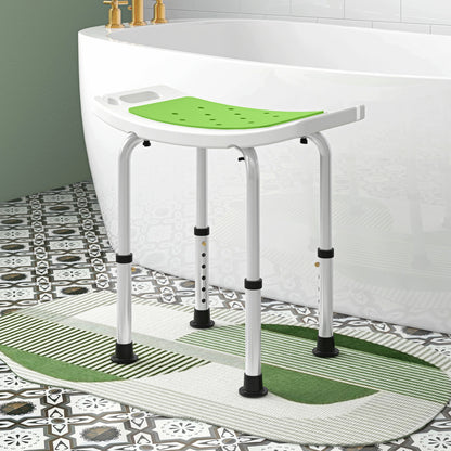 HOMCOM 6-Level Height Adjustable Aluminium Bath Room Stool Chair Shower Non-Slip Design w/ Padded Seat Drainage Holes Foot Pad, Green 