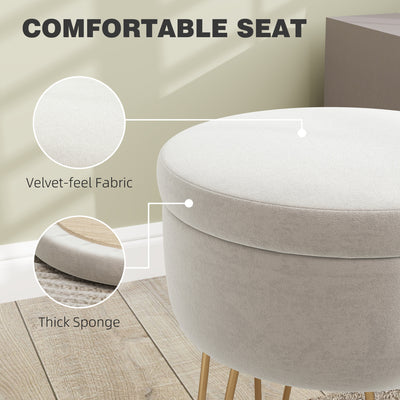 HOMCOM 5L Velvet-Feel Storage Ottoman - Cream White 