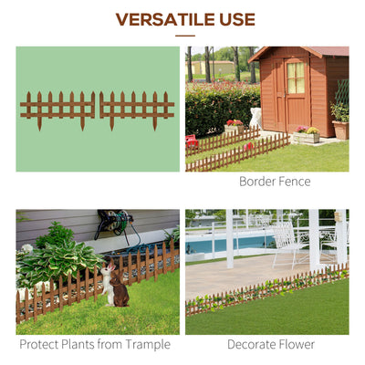 Outsunny Pack of 12 Wooden Border Fences, Garden Fixed Picket Fence for Lawn Edging, Flowerbed, 60L x 1D x 34H cm, Brown 