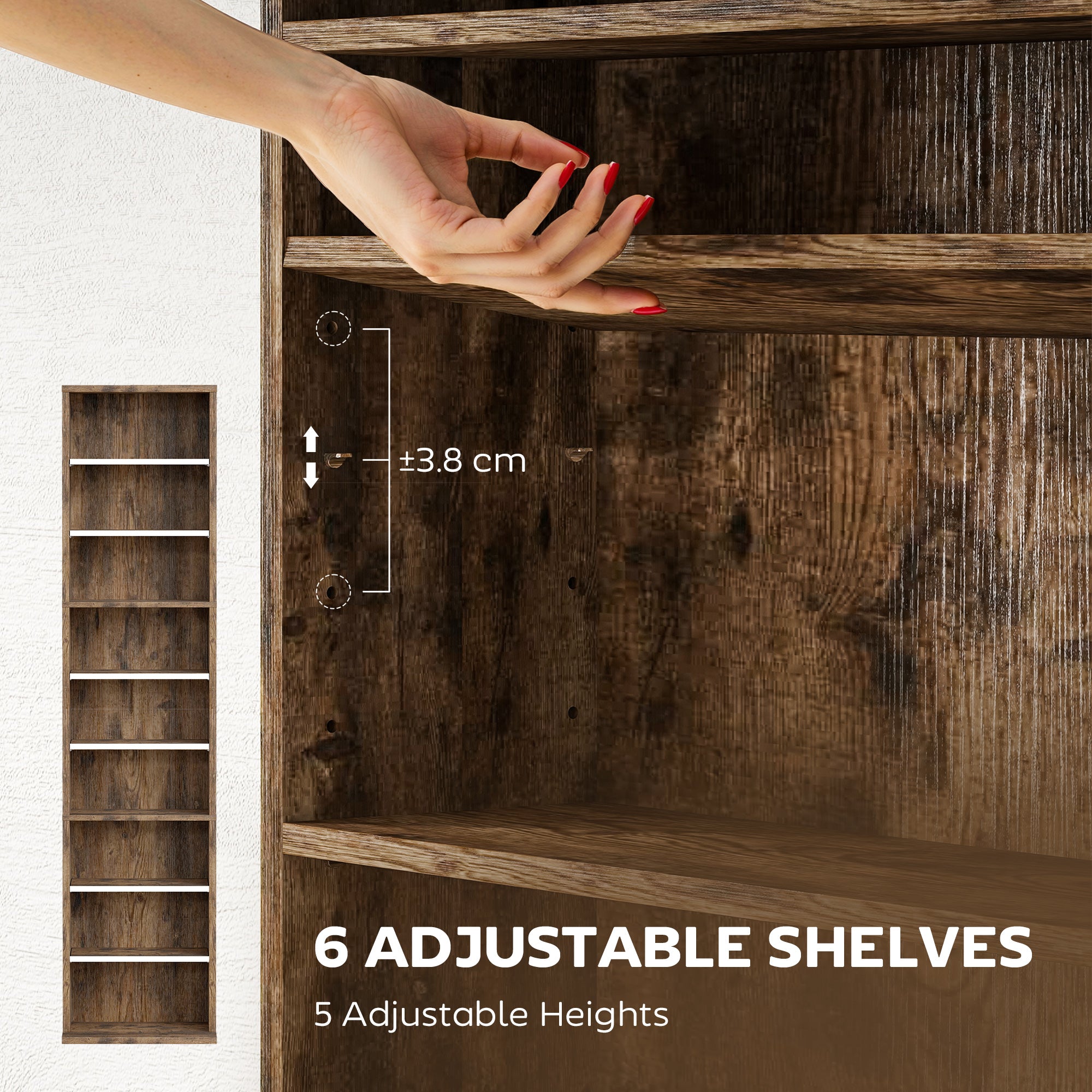 HOMCOM 260 Narrow CD Storage Unit - Rustic Brown 