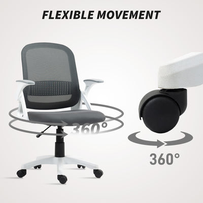 HOMCOM Breathable Mesh Office Chair, Ergonomic Swivel Computer Chair with Flip-up Armrests, Lumbar Back Support for Home/Office, Grey 
