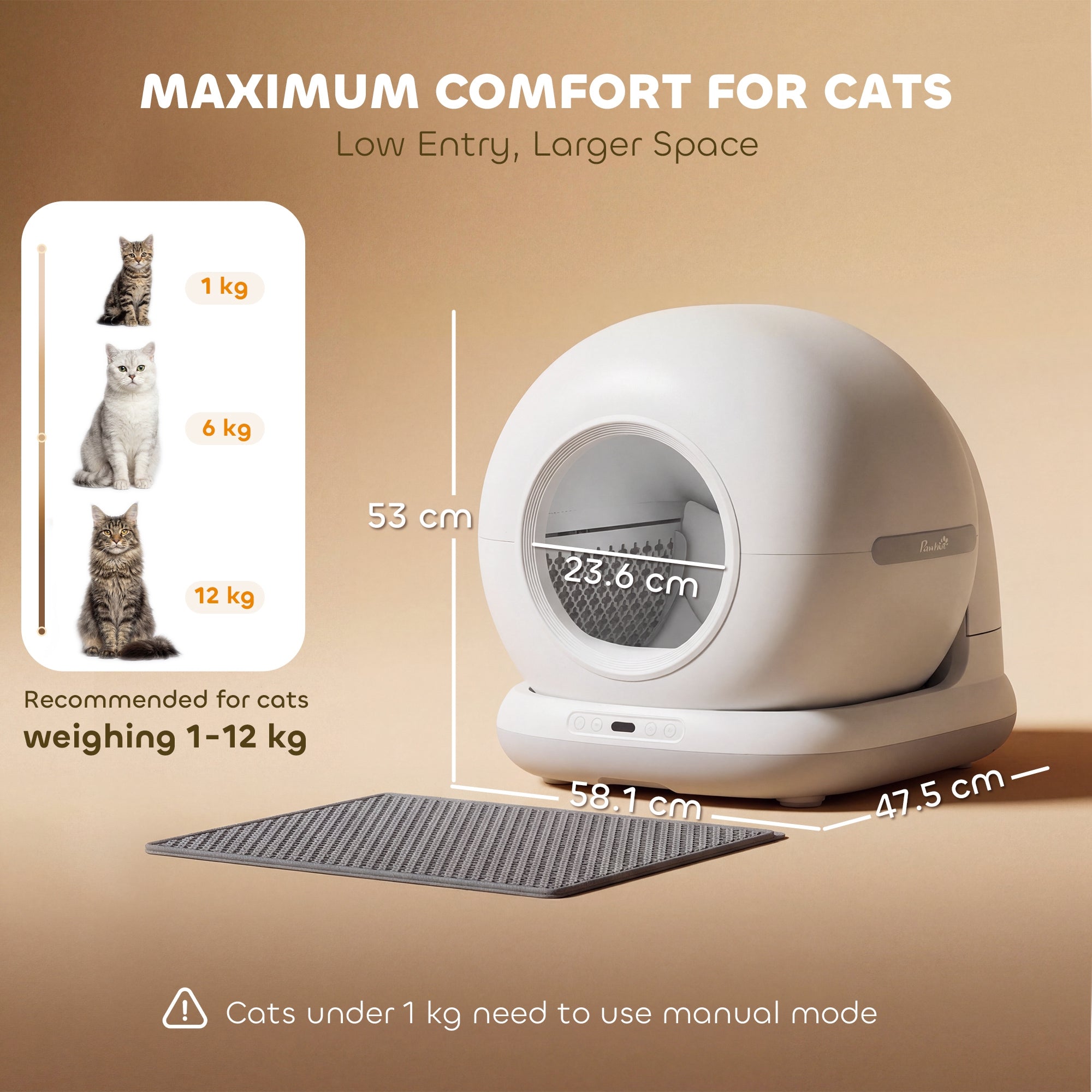 PawHut 72L Self Cleaning Cat Litter Tray Automatic Cat Litter Box APP Control for Multiple Cats 
