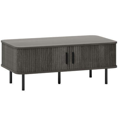 HOMCOM Coffee Table with Storage, Living Room Table with Slatted Tambour Sliding Doors and Foot Pads, Rectangular Coffee Table with Elevated Base for Living Room, Grey Wood-Effect 