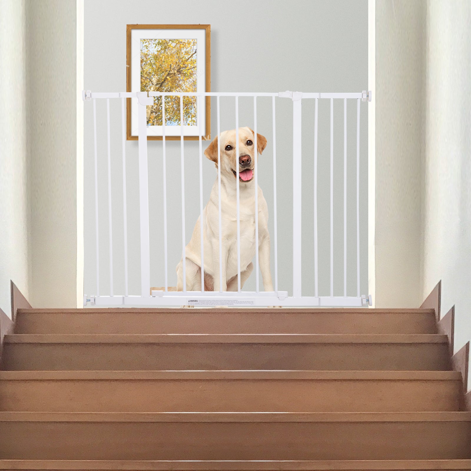 PawHut Dog Gate Pet Safety Gate Stair Barrier Pressure Fit Adjustable 76-82/86-97/101-107 cm, White 