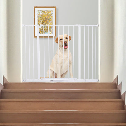 PawHut Dog Gate Pet Safety Gate Stair Barrier Pressure Fit Adjustable 76-82/86-97/101-107 cm, White 