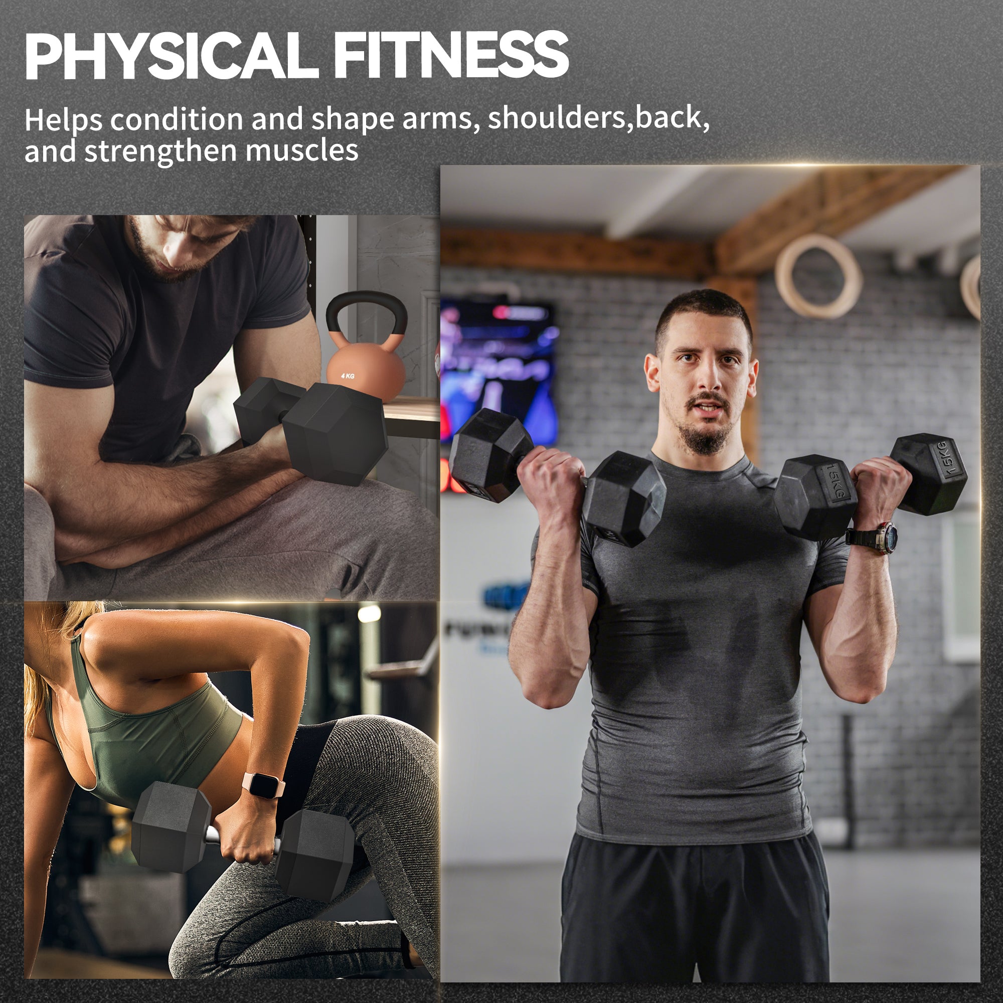 HOMCOM 2x15KG Rubber Hex Dumbbell Portable Hand Weights Dumbbell Home Gym