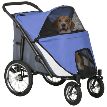 PawHut Foldable Pet Stroller, with Washable Cushion, Storage Bags, Safety Leash, for Medium, Large Dogs, Cats - Blue 