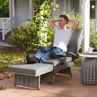 Outsunny 80° Reclining Rattan Lounger - Grey 