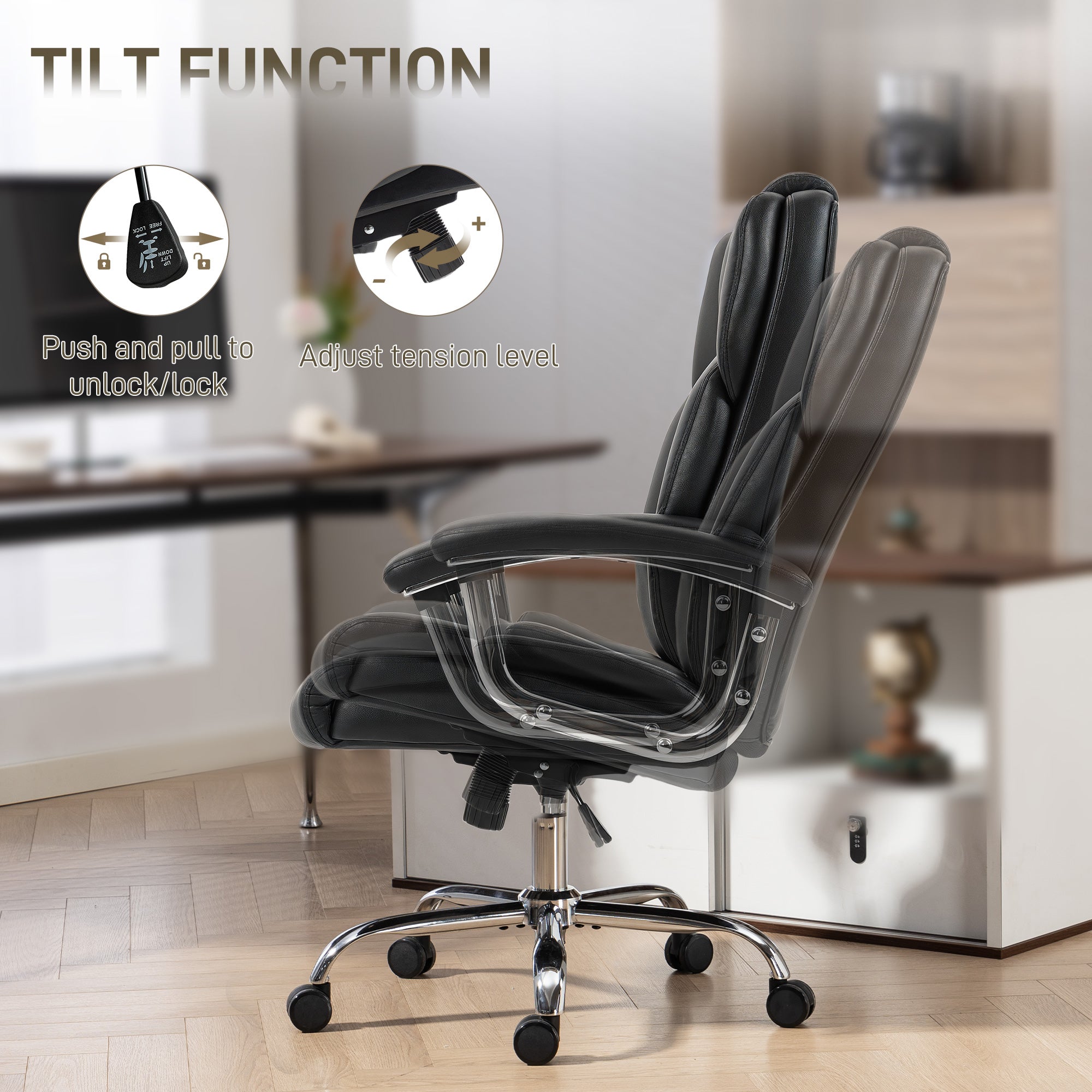 HOMCOM Big and Tall Office Chair 180kg with Spring Cushion, PU Leather - Black 