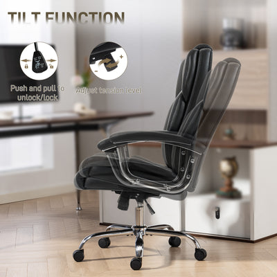 HOMCOM Big and Tall Office Chair 180kg with Spring Cushion, PU Leather - Black 