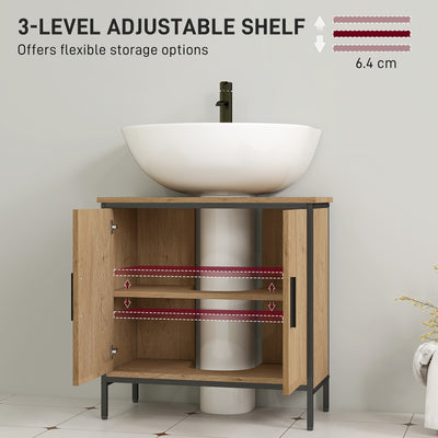 HOMCOM Bathroom Vanity Unit, Under Sink Storage Cabinet with 2 Doors, Adjustable Shelf for Basin without or with Pedestal, Oak 
