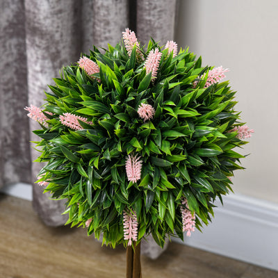 HOMCOM Set of 2 Decorative Artificial Plants Ball Trees with Flower for Home Indoor Outdoor Decor, 60cm ,Pink 