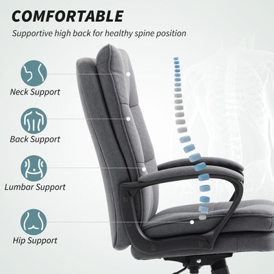 HOMCOM Double Padded Linen-Look Office Chair - Charcoal Grey 
