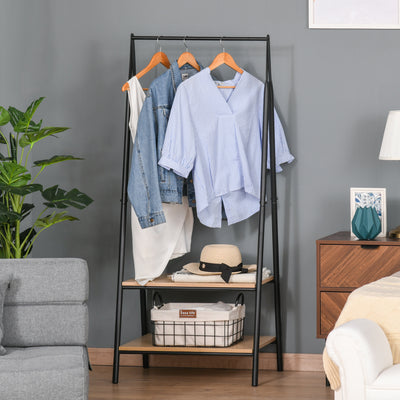 HOMCOM Clothes Rail, Freestanding Metal Clothes Rack with 2 Tier Storage Shelves for Bedroom and Entryway, 64 x 42.5 x 149 cm, Black Frame 