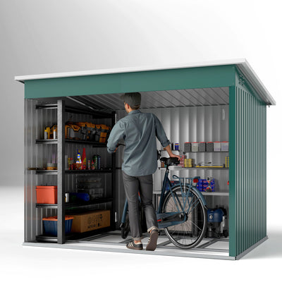 Outsunny 8.5 x 6ft Storage Shed Galvanised Steel Garden Shed, Metal Shed with Foundation Kit, Window, Lockable Wide Doors and Air Vents for Outdoor Patio, Green 