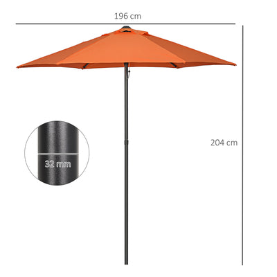 Outsunny 2m Garden Parasol Umbrella, Outdoor Sun Shade with 6 Sturdy Ribs for Balcony, Bench, Garden, Orange 