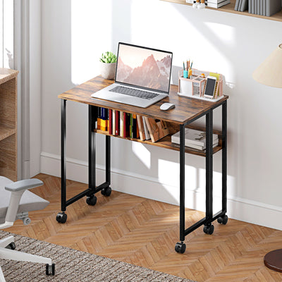 HOMCOM 80 cm Drop Leaf Writing Work Desk - Rustic Brown 