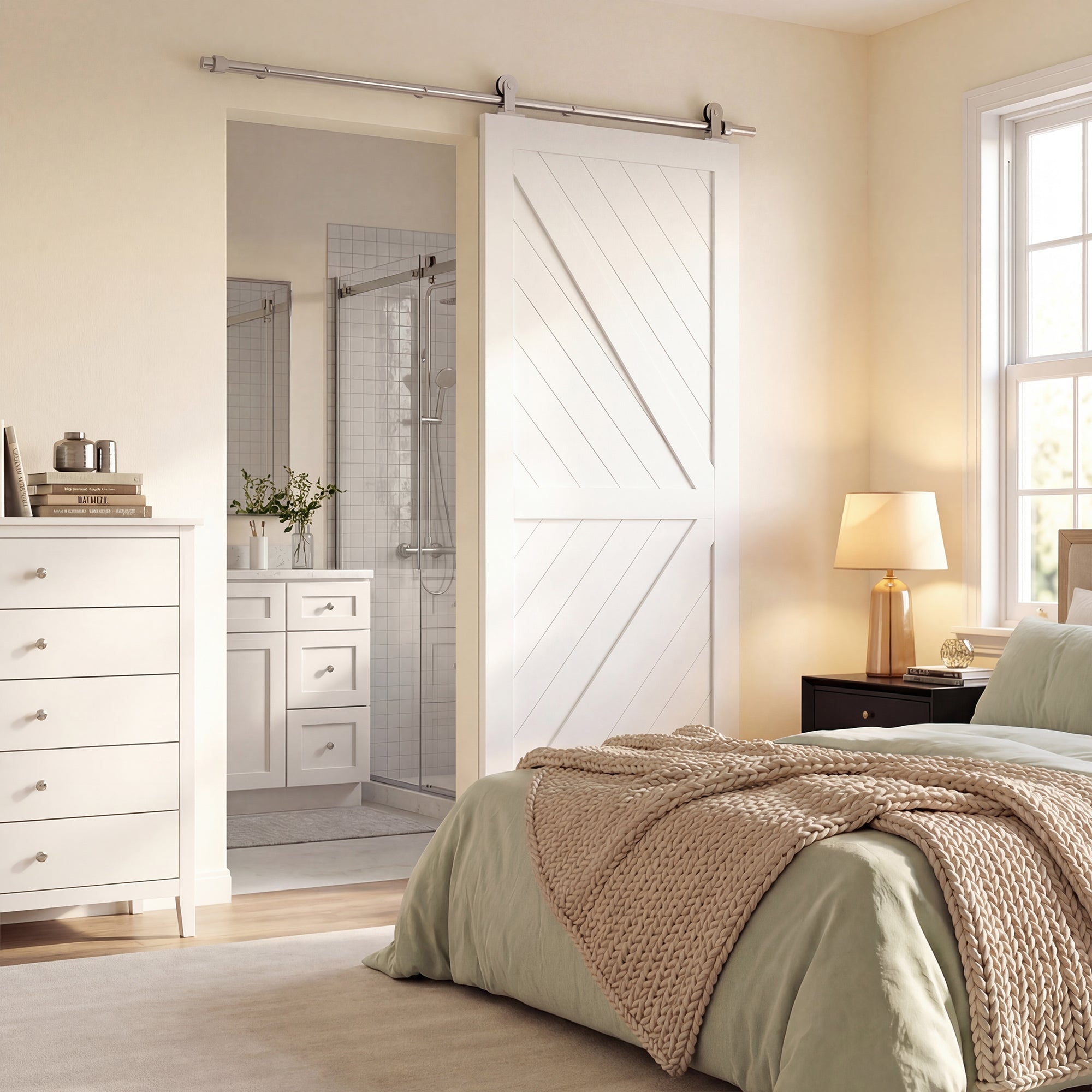 HOMCOM Sliding Door Hardware Kit Heavy Duty 304 Stainless Steel 152 cm Wide Door Silver Tone 