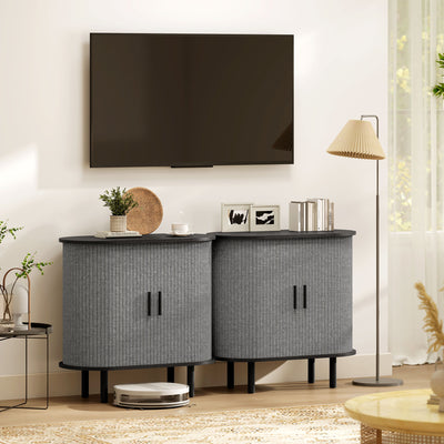 HOMCOM Tambour Sideboard with Fluted Sliding Doors, Modern Kitchen Cupboard with Storage Shelves and Wooden Legs, Grey 