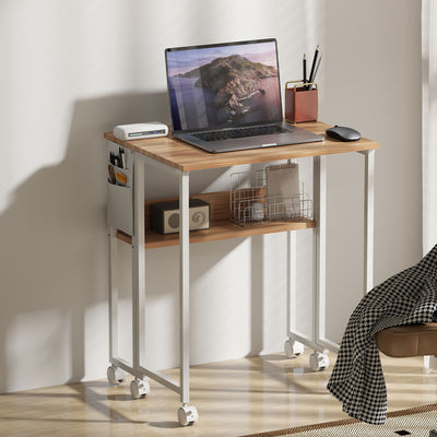 HOMCOM 63 cm Drop Leaf Writing Work Desk - Natural Wood Finish 