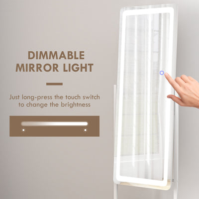 HOMCOM Free Standing Dressing Mirror with LED Lights, Full Length Mirror with 3 Temperature Colours and Storage Shelf 