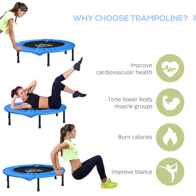 HOMCOM \'ce\'a6101 Mini Fitness Trampoline Home Gym Yoga Exercise Rebounder Indoor Outdoor Jumper with Safety Pad, Support Up to 100 KG, Blue and Black 