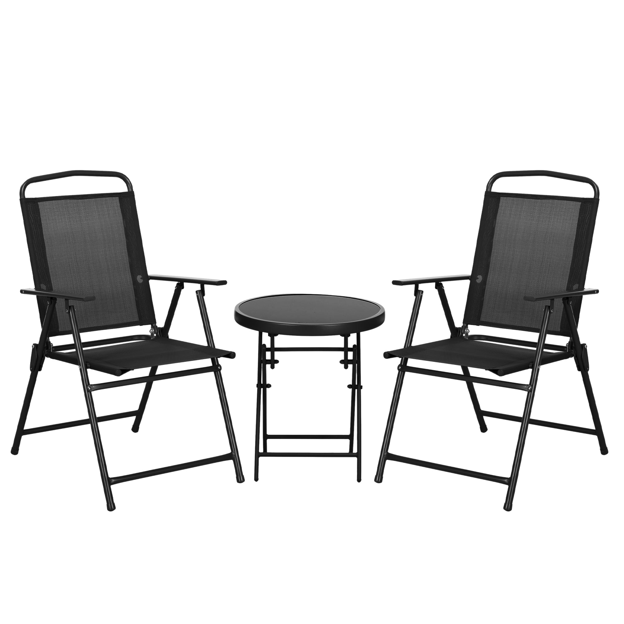 Outsunny Three-Piece Garden Seat Set, with Glass-Top Table - Black 