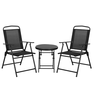 Outsunny Three-Piece Garden Seat Set, with Glass-Top Table - Black 