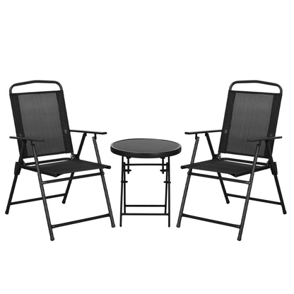 Outsunny Three-Piece Garden Seat Set, with Glass-Top Table - Black 