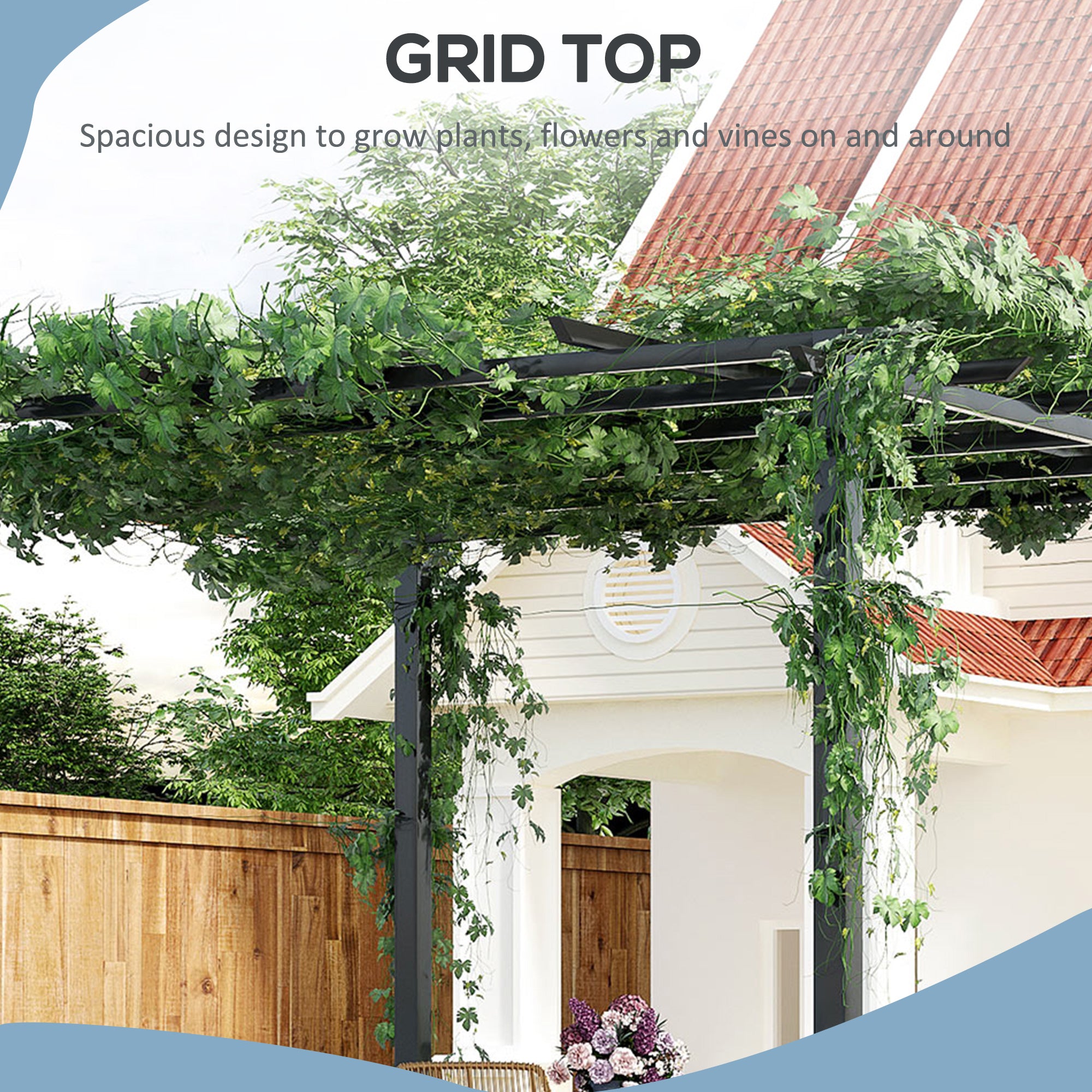 Outsunny 3 x 3 Meter Metal Pergola Garden Gazebo Grape Trellis for Climbing Plants Outdoor Sun Shelter Arbours 