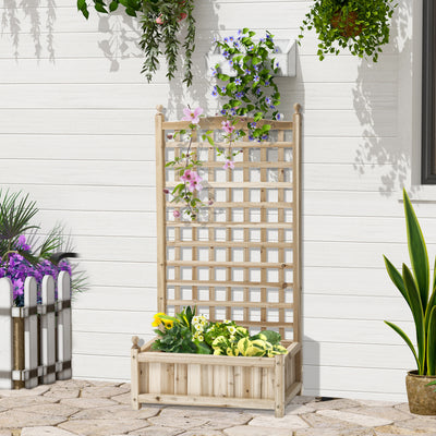 Outsunny Garden Planters with Trellis for Climbing Vines, Wood Raised Beds for Garden, Flower Pot, Indoor Outdoor, Natural 